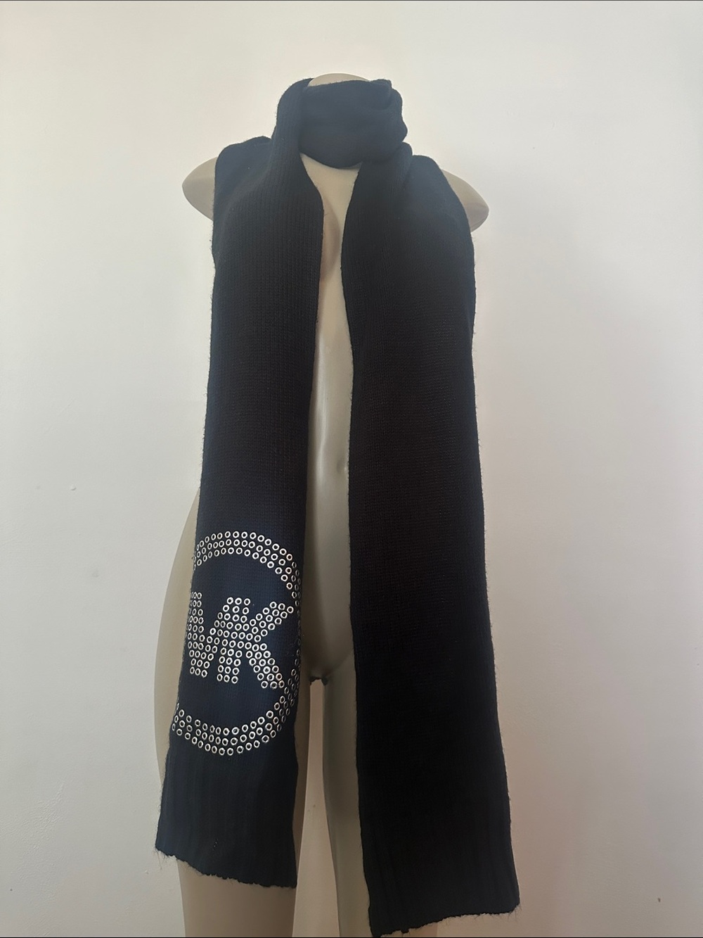 Michael Kors Black Knit Scarf with Crystal MK Logo